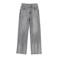 Calça jeans feminina ETJ de cintura alta e pernas largas